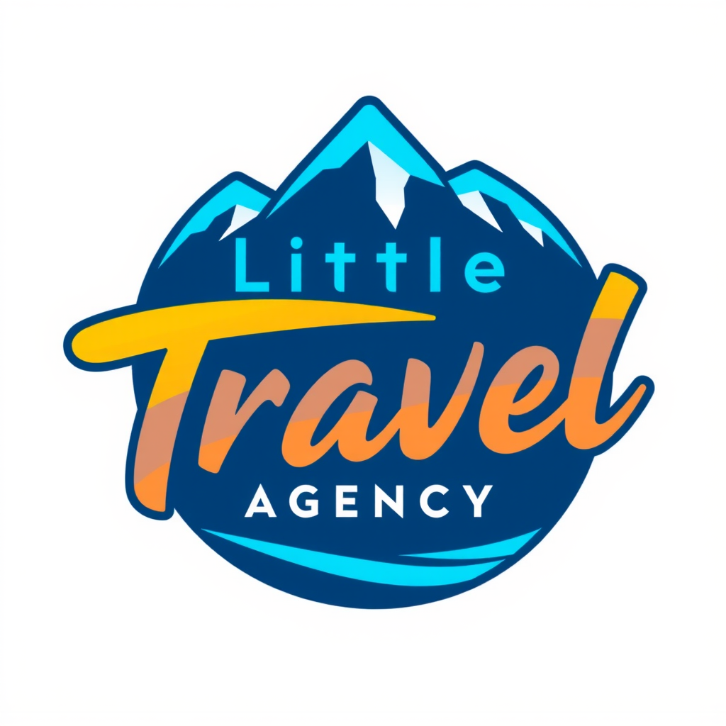 Little Travel Agency logo featuring modern typography with electric blue and vibrant orange gradient colors